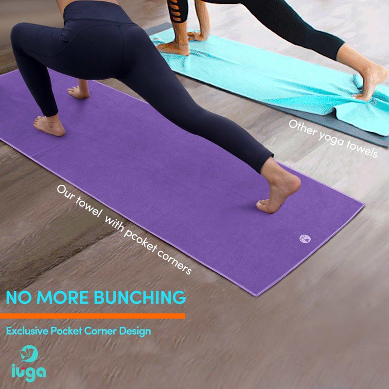 IUGA Yoga Towel for Hot Yoga Non Slip Extra Thick Yoga Mat Towel + Hand Towel 2in1 Set with Corner Pockets Super Absorbent and Quick Dry Hot Yoga Towel - Image 3